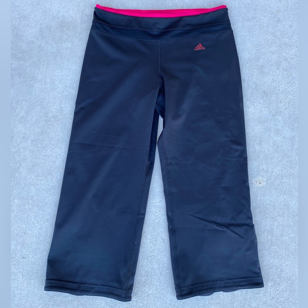 Adidas Black Capri flare Leggings with Pink Trim